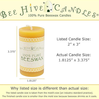 100% Pure Beeswax Pillar Candle (2" x 3" (3-Pack)) | Natural Beeswax Candles | Soy, Paraffin & Fragrance Free | Handmade in The USA