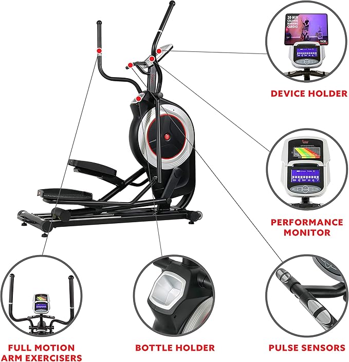 Sunny Health & Fitness Elliptical Trainer Machine w/Built-in Pulse Sensor, Low Impact Cardio Exerciser & Full-Body Cross Training for Home, Optional Free SunnyFit App Link & Electric w/300LB Load