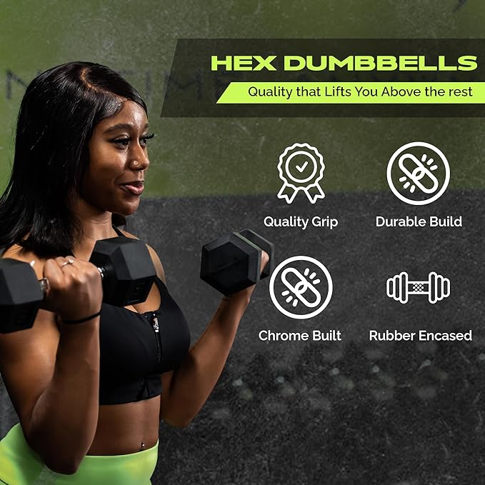 Rubber Coated Dumbbells - No Roll Design Easy-Grip Steel Knurled Handle, Weights Dumbbells Set for Strength Training - Ideal Weights Set for Home Gym - 10-60 LBS SOLD INDIVIDUALLY