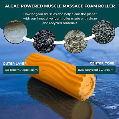 Oceanfoam Ripple Travel Foam Roller (11" x 3.35") Firm Mini Foam Roller for Physical Therapy, Deep Tissue Massage, Back Pain - High Density, Ergonomic Wave Textured - Yoga, Pilates, Exercise (Gold)