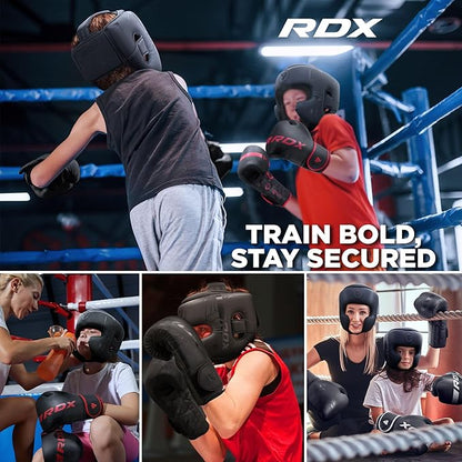 RDX Kids Boxing Headgear, MMA Training, Adjustable Padded Kara Muay Thai Juniors Head Gear, Kickboxing, Sparring, Martial Arts, Karate, Taekwondo Youth Girls Boys Helmet, Home Gym Workouts