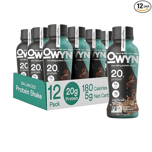 OWYN Only What You Need Vegan Plant-Based Protein Shake, Cold Brew Coffee, 12 Pack, with 20g Plant