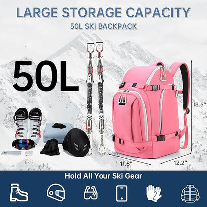 Ski Boot Bag, 50L Ski Boot Travel Backpack for Skis, Snowboard & Accessories, Waterproof Padded Ski Boot Bag Backpack