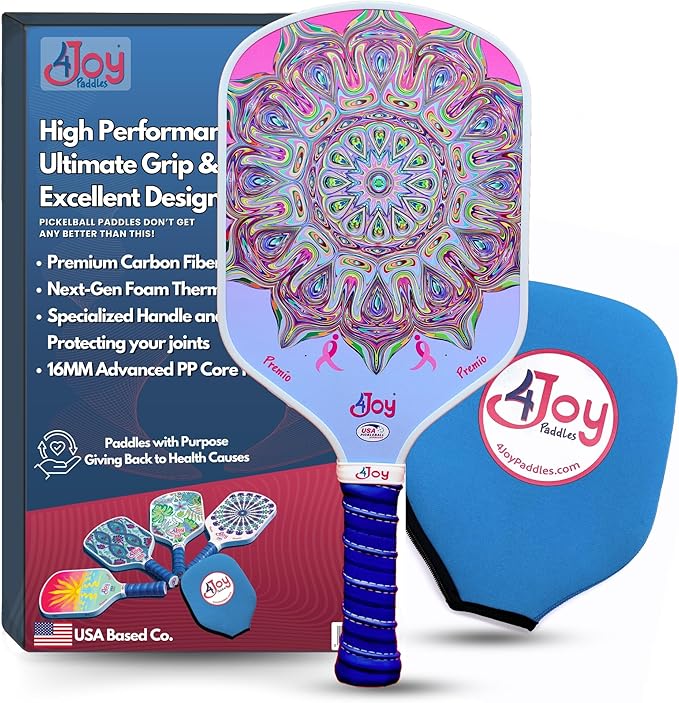4Joy Pickleball Paddle Premio Series - Thermoformed Premium T700 Carbon Fiber Pickleball Paddless - Professional Pickleball Rackets for Women & Men - 16mm Honeycomb Core - USAP Approved