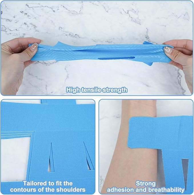 15 Pcs Precut Kinesiology Tape for Shoulder, Latex-Free Shoulder Tape for Pain Relief, Muscle Strips Kinesiology Tapes Precut, Sports Tapes Athletic Patch Support Muscle Elastic Breathable(Blue)