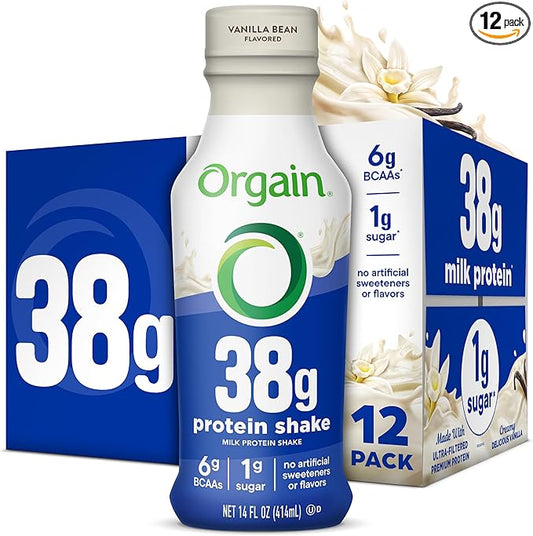 Orgain 38g High Protein Shake, Dairy Isolate Protein Milk, Vanilla, 6g BCAAs, 1g Sugar Per Serving