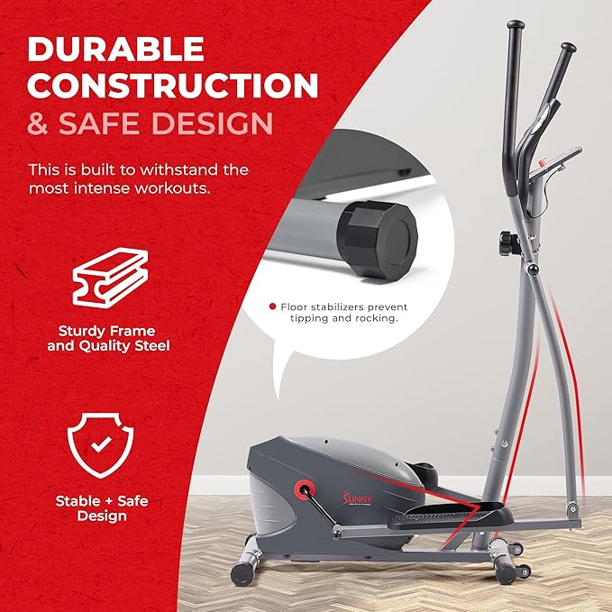 Sunny Health & Fitness Smart 2-in-1 Upright Elliptical Full-Body Exerciser, Home Cross-Training Arm/Leg Cardio Workout Machine, Optional Free SunnyFit App Bluetooth Link or Electro-Magnetic Resistance