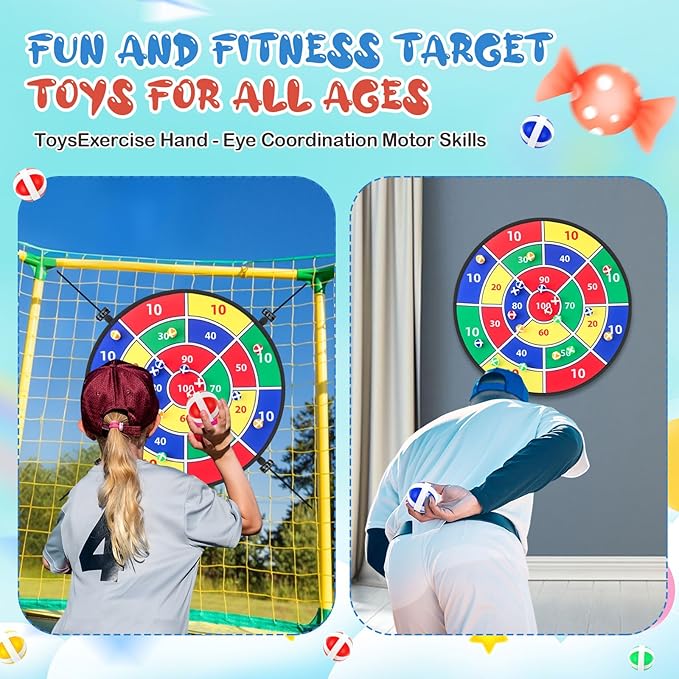 29" Dart Board Game Trampoline Accessories, Toss Game Dartboard with 20 Sticky Balls, Indoor & Outdoor Trampoline, Sport Fun Party Play Toys for Birthday Gifts