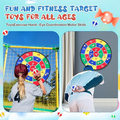 29" Dart Board Game Trampoline Accessories, Toss Game Dartboard with 20 Sticky Balls, Indoor & Outdoor Trampoline, Sport Fun Party Play Toys for Birthday Gifts