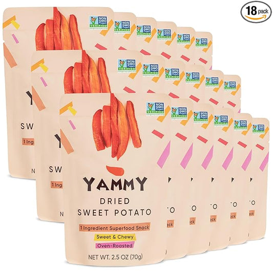 Yammy Dried Sweet Potato Sticks (18 Pack) - 1 Ingredient Healthy Asian Snack for Adults & Kids