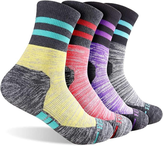 FEIDEER Women's Hiking Walking Socks, 4-Pack Outdoor Recreation Socks Wicking Cushion Crew Socks