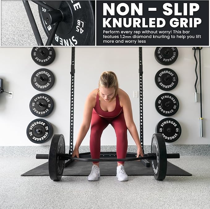 Synergee 20kg and 25kg Chrome or Black Olympic Hex Barbell Trap Bar with Rotating, Flat or Raised Handles for Squats, Deadlifts, Shrugs.