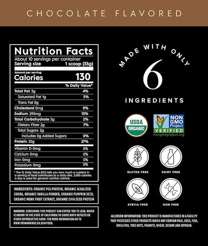 Truvani Vegan Pea Protein Powder | Chocolate | 20g Organic Plant Based Protein | 10 Servings | Keto | Gluten & Dairy Free | Low Carb | No Added Sugar