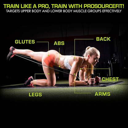 ProsourceFit Single Stackable Resistance Bands with Door Anchor and Exercise Guide, 5-8 LB, Heavy Duty Fitness Tube for Full-Body Exercises and Home Workouts, Green