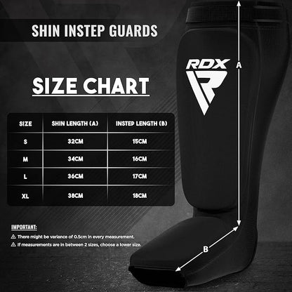 RDX Shin Guards Kickboxing Muay Thai, SATRA Approved, MMA Leg Instep Protection Pads, Sparring Training Martial Arts Boxing, Elasticated Padded Protector, Karate BJJ Taekwondo Gear, Men Women