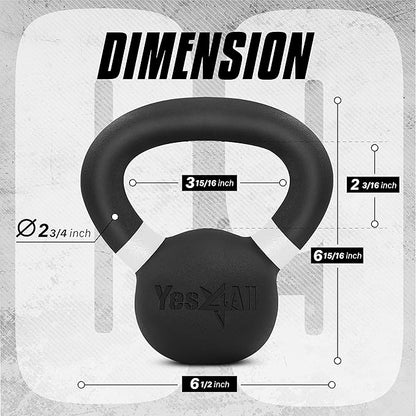 Yes4All Kettlebell, Heavy Duty Powder Coated Cast Iron Kettlebells, Non-Slip Handle & Flat Bottom for Conditioning, Strength Training & Full Body Exercises at Home Gym - Single & Pair
