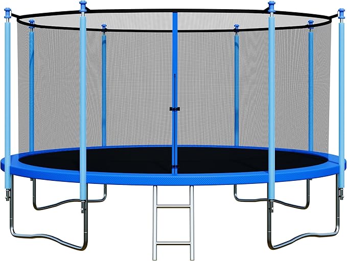 Trampoline with Enclosure - 12FT & 14FT Recreational Trampolines, Ladder, AntiRust Coating, ASTM Approved