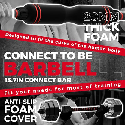 KeppiFitness Adjustable Dumbbell Set, 30/40/50/70/90 lb Weight Set with Connector Bar, 4 in 1 Workout Gear with Dumbbell, Kettlebell, Barbell, Push up Handle for Home Gym Fitness Exercise