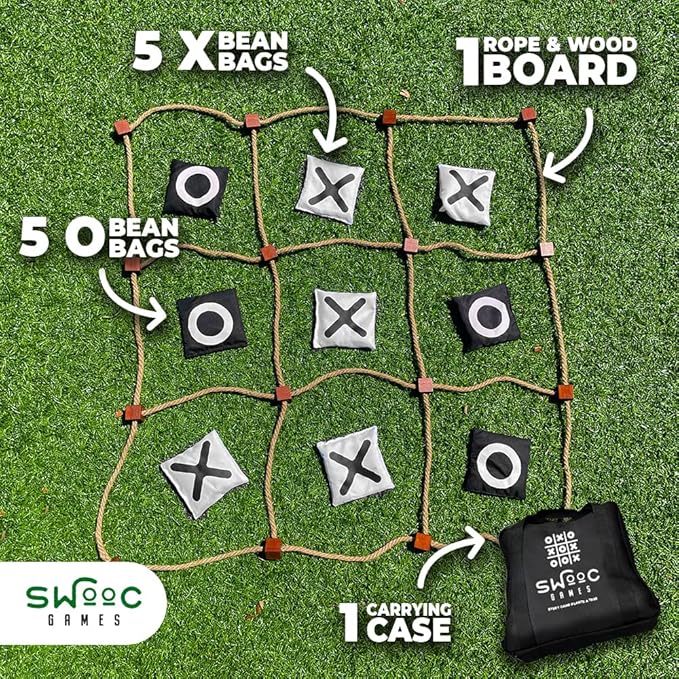 Swooc Games® - Giant Tic Tac Toe Game Outdoor (All Weather) | 3ft x 3ft | Instant Setup, No Assembly | Giant Outdoor Games for Adults and Family | Outside Toys | Large Lawn & Backyard Fun | Yard Game