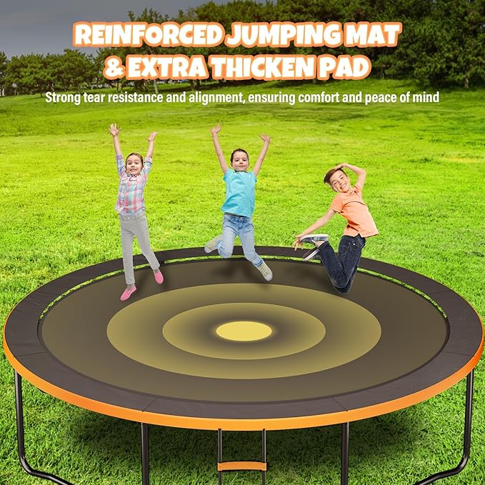Trampoline 8FT 10FT 12FT 14FT 16FT, Outdoor Trampolines for Kids and Adults, Recreational Trampoline with Enclosure Net & Ladder, Round Trampoline ASTM Approved, 400/450LBS Weight Capacity