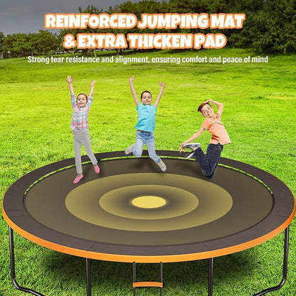 Trampoline 8FT 10FT 12FT 14FT 16FT, Outdoor Trampolines for Kids and Adults, Recreational Trampoline with Enclosure Net & Ladder, Round Trampoline ASTM Approved, 400/450LBS Weight Capacity