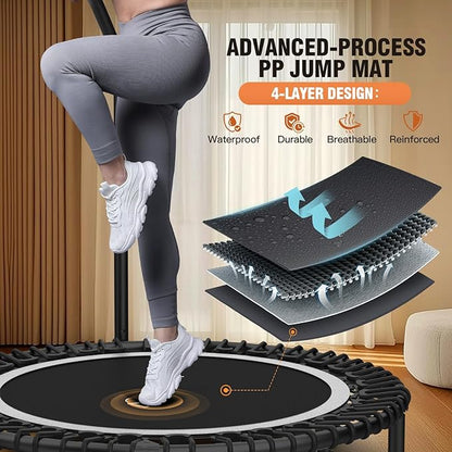 ANCHEER 40" Foldable Mini Trampoline,Max Load 450lbs/550lbs Indoor Trampoline,with 4 Level Adjustable Foam Handle and Resistance Bands,Adult Exercise Trampoline for Home, Garden, and Gym