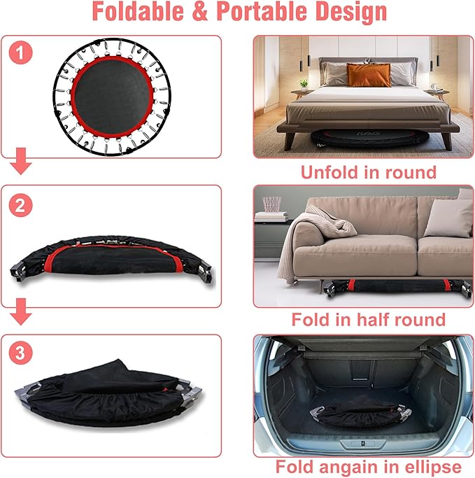 450 LBS Foldable Mini Trampoline for Adults & Kids 40" Rebounder Trampoline with Adjustable Foam Bar for Indoor Workout Fitness