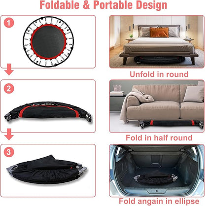 450 LBS Foldable Mini Trampoline for Adults & Kids 40" Rebounder Trampoline with Adjustable Foam Bar for Indoor Workout Fitness