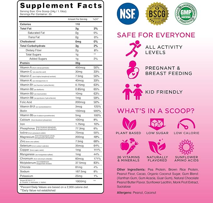 TRU Supplements Plant Based Protein Powder, BCAA, EAA, 20g Vegan Brown Rice & Pea Protein, 100 Calories, 27 Vitamins, No Artificial Flavors 25 Servings (Chocolate Peanut Butter)