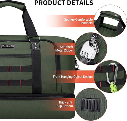 WITZMAN Travel Duffle Bags for Men Weekender Bags with Toiletry Bag Sets Carry On Overnight Bag 55L （B696 Army Green）