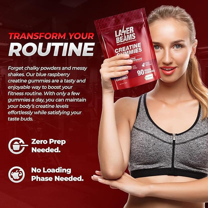 Creatine Monohydrate Gummies - 5g Creapure Creatine per Serving - Vegan - Boost Muscle Strength, Endurance, Recovery & Mental Focus - 90 Gummies, Gluten-Free (Strawberry)