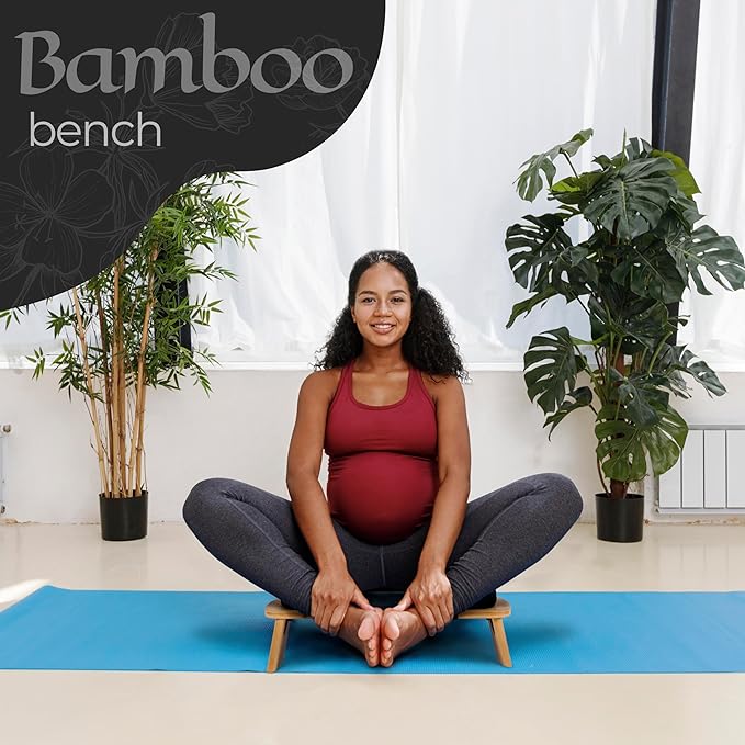 Bamboo Meditation Bench with Cushion - Foldable Bench for Multiple Seating Angles - Kneeling Chair Meditation Stool - Yoga Chair Prayer Bench for Deeper and Longer Meditation - Black