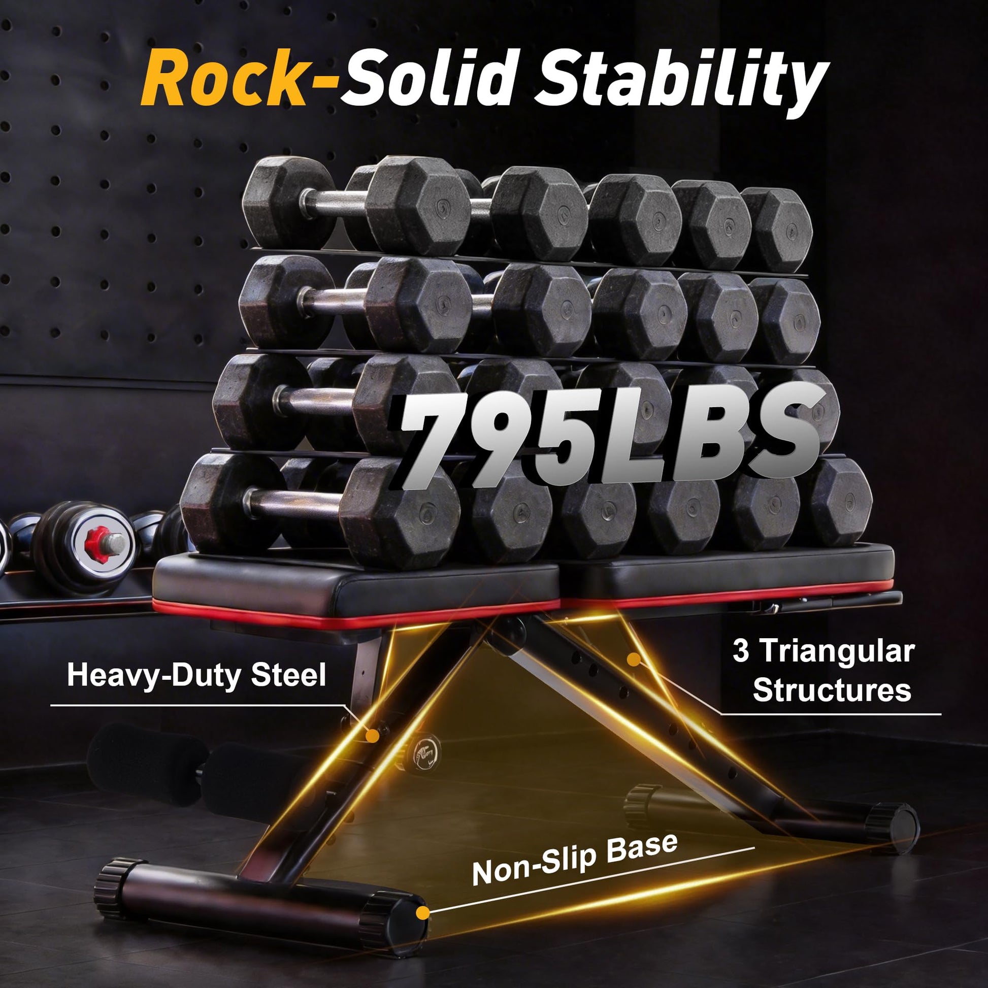 Aidoly Adjustable Weight Bench 795 lbs, Foldable Incline Bench Press