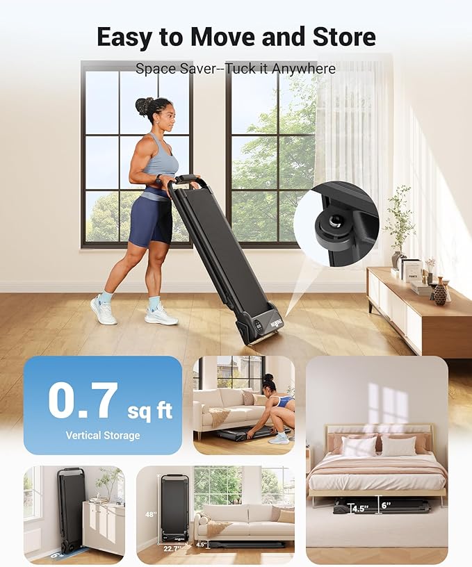 THERUN Walking Pad, 2 in 1 Foldable Treadmills for Home, 2.5HP Under Desk with Handle Bar, 16" Widened Running Belt, with Remote Control