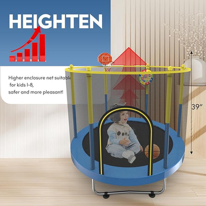 72" Trampoline for Kids with Net,6 FT Indoor & Outdoor Small Toddler Trampoline with Basketball Hoop & Dart Board for Ages 1-8, Birthday Gifts for Boys & Girls, Baby Toddler Christmas Toys