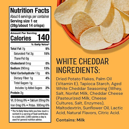 The Good Crisp Company, Aged White Cheddar, Gluten Free Potato Chips (5.6 Ounce Canisters, Pack of 8), Non-GMO, Allergen Friendly, Potato Chip Snack Pack, Gluten Free Snacks