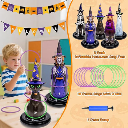 5Pcs Inflatable Halloween Ring Toss Game,Halloween Games for Kids,Adults,Family Party Favor Indoor Outdoor Game Garden Toys