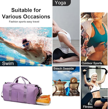ZGWJ Sports Gym Bag with Wet Pocket & Shoes Compartment, Waterproof Shoulder Weekender Bag for Women and Men Swim Sports Travel Gym Bag Lightweight and easy Carry on Purple