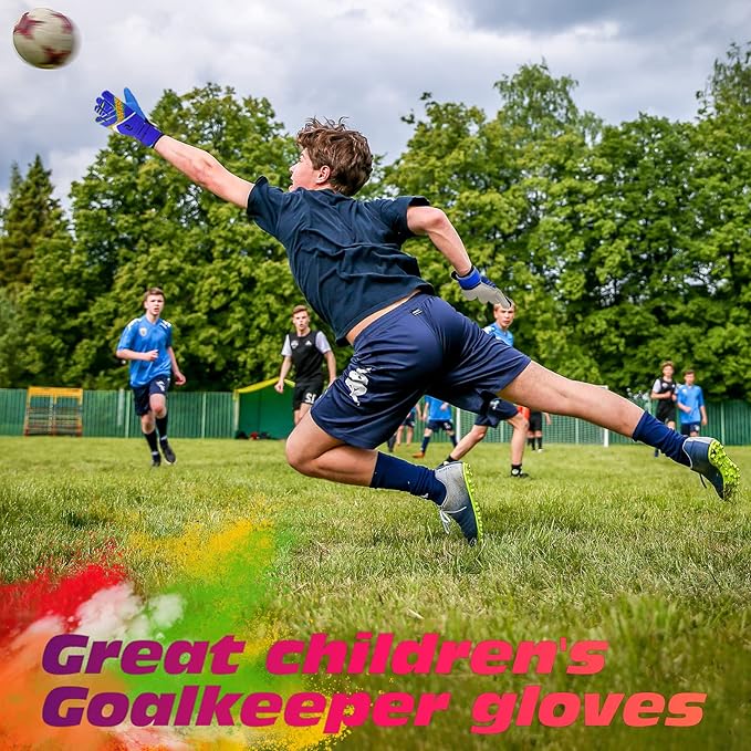 Sportout Kids Goalkeeper Gloves, Soccer Gloves with Double Wrist Protection and Non-Slip Wear Resistant Latex Material to Give Protection to Prevent Injuries