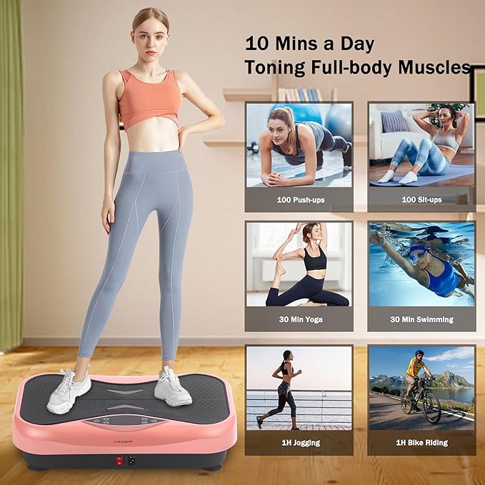 Whole Body Vibration Plate Exercise Machine ??Power Vibrating Plate for Lymphatic Drainage Weight Loss, Shake Plate Exercise Platform with Touch Screen & Resistance Bands, Equipment for Women Men
