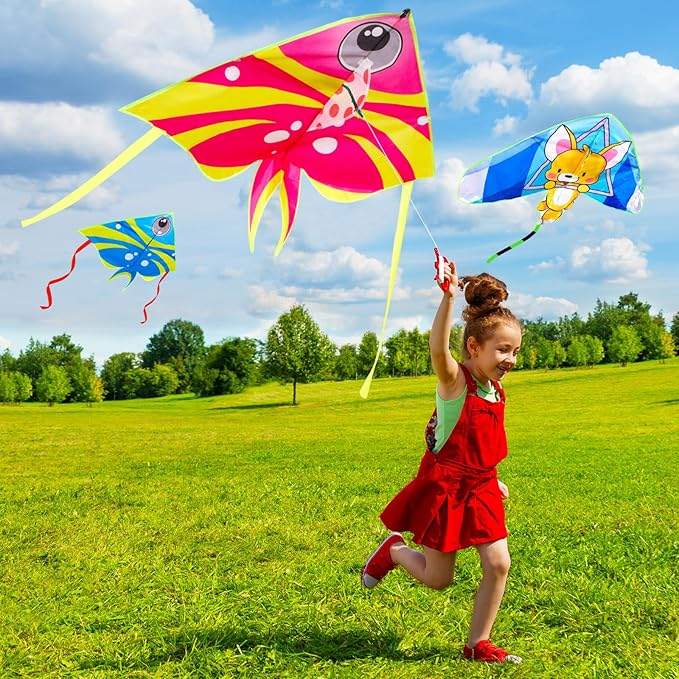 8 Pack Kites for Kids Octopus Fish Shark Owl Squirrel Pattern with 8 Pcs 109 Yard Kite String Large Easy to Fly for Children Adults Spring Outdoor Beach Games
