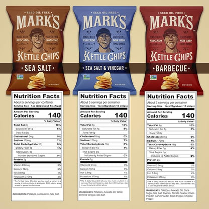 MARK’S Kettle Cooked Avocado Oil Potato Chips, Variety Pack – Seed Oil & GMO Free | 3-Flavor Variety Pack, 5 oz (Pack of 3) | Gluten Free, Non-GMO Chips for Clean & Healthy Snacking