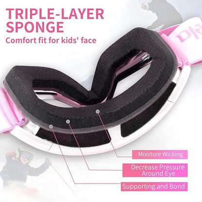 Freela Kids Ski Snowboard Goggles for Toddler(3-14) Youth Anti Fog Anti UV Goggles Girls Boys Snow Skiing Equipment