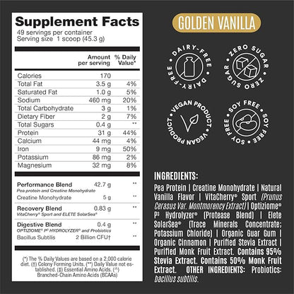 Falcon Performance Vegan Protein Powder, 31g Protein, 5g Creatine, 5g BCAA, Probiotics, Electrolytes, Pre Workout, Low Carb, Sugar Free & Dairy Free, Plant Based Vanilla Protein - 49 Servings
