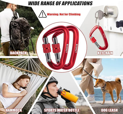 12kN Locking Carabiner Clips, Small Aluminium Carabiners Keychain, Heavy Duty Caribeaners for Camping, Hiking, Hammocks, Swings, Dog Leash, 2 Pcs