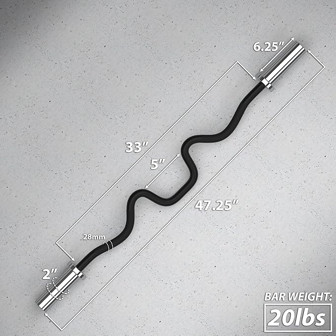 Synergee Commercial Super EZ Curl Olympic Bar Chrome, Black Phosphate and Red with Powder Coated Brass Bushings Excellent for Bicep Curls and Triceps Extensions