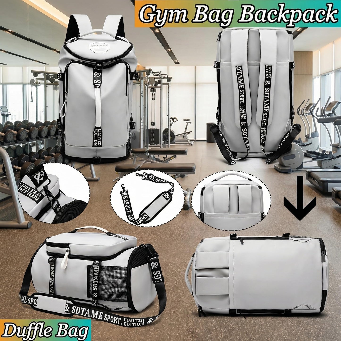 Gym Duffel Backpack with Shoe Pocket & Laptop Sleeve(Grey)