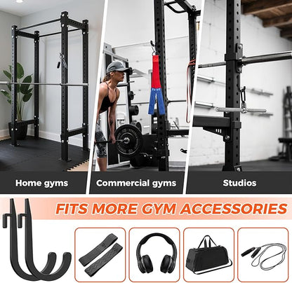 J Hooks for Squat Rack,Squat Rack Attachments for Home Gym Storage,Portale Power Rack Accessories, J-Hook Storage Rack Holder for Resistance Bands, Barbell Collars and Gym Accessories-6PCS