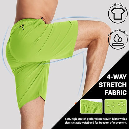 TACVASEN Men's Running Athletic Shorts 9" Quick Dry Workout Gym Shorts Lightweight Summer Shorts 3 Zipper Pockets