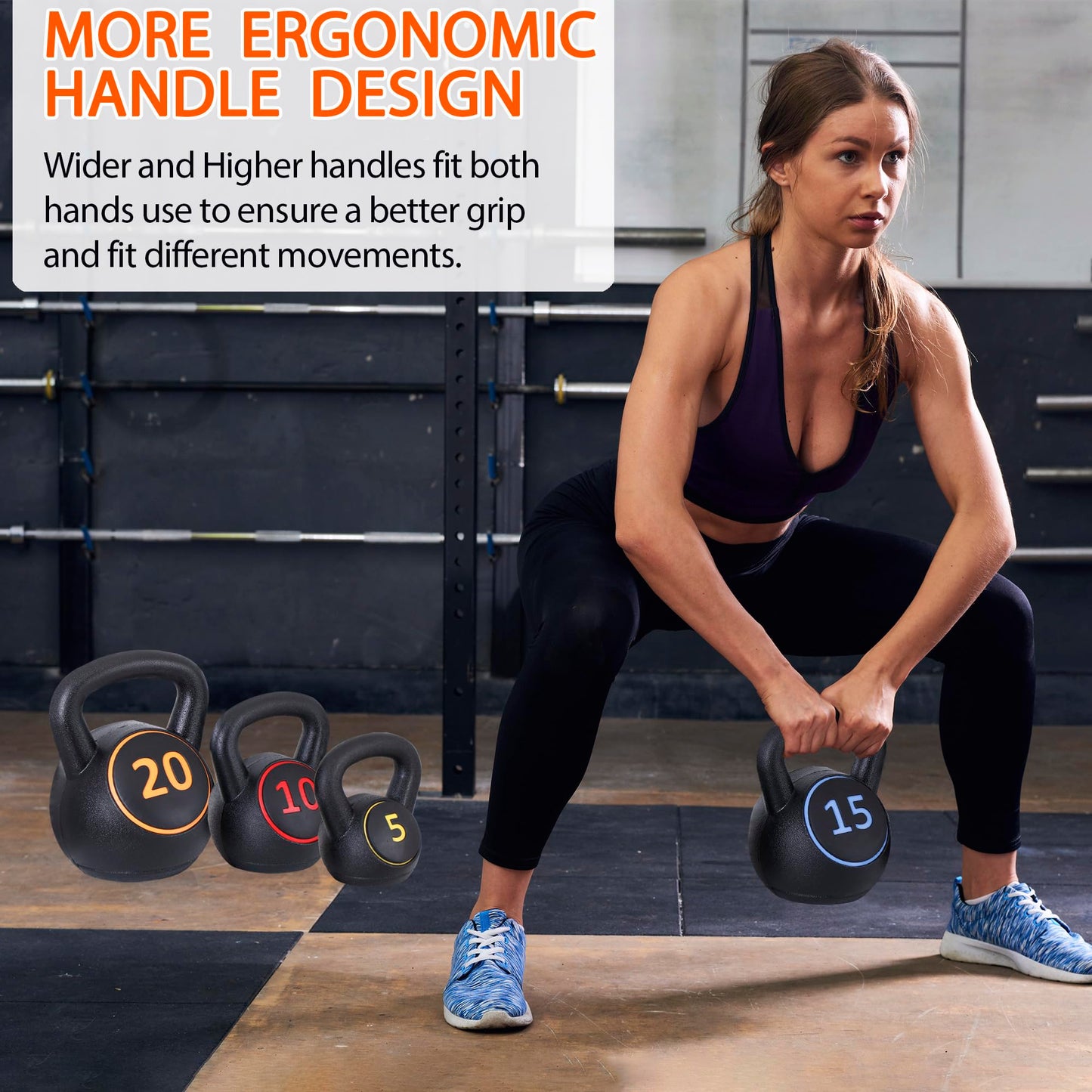 F2C Kettlebell Sets 4 Piece Strength Training KettleBells Weight Set 5lb, 10lb, 15lb, 20lb HDPE